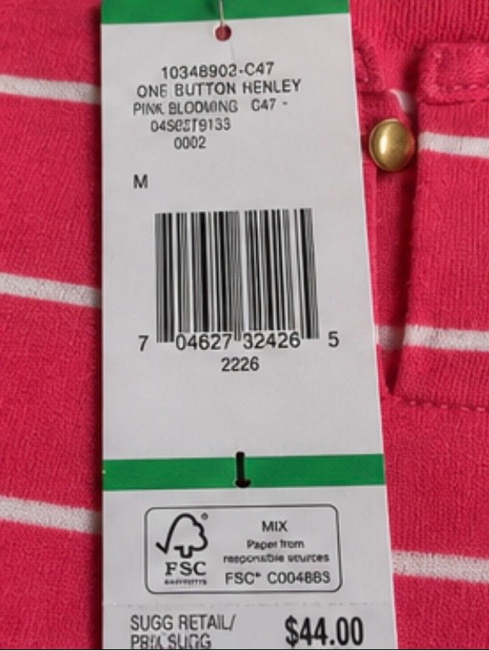 JONES NEW YORK Women’s 3/4 Sleeve One Gold Button Henley Lightweight All Cotton - Picture 3 of 5